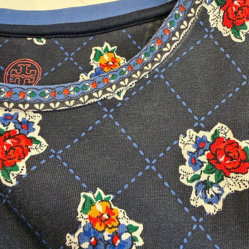 Tory Burch Blue Floral Knit Tee Shirt Dress Cotton / small - Picture 5 of 8